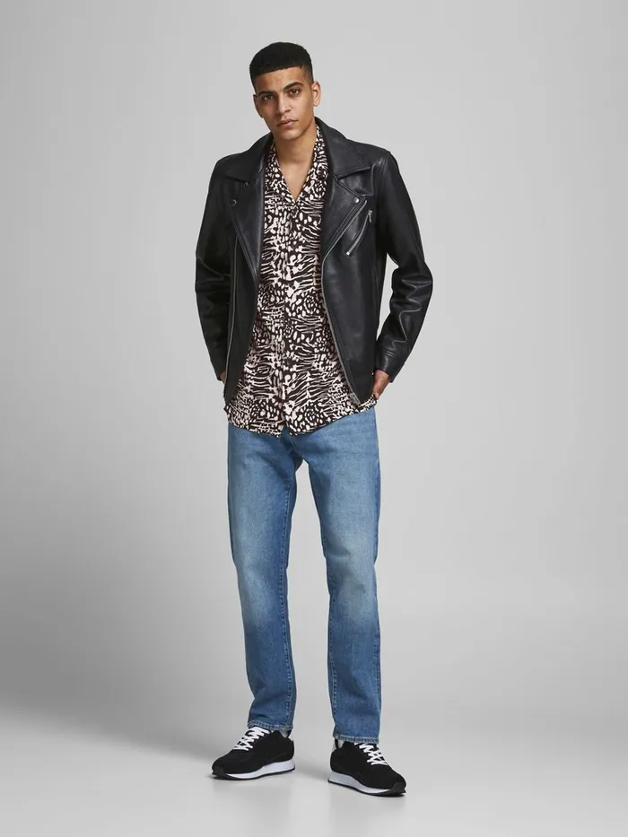 Shirts JACK and JONES Mens PRINTED RESORT SHORT SLEEVED SHIRT Black Tap Shoe Online