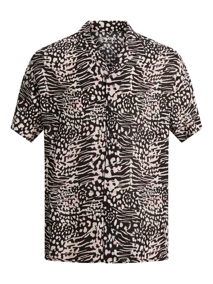 Shirts JACK and JONES Mens PRINTED RESORT SHORT SLEEVED SHIRT Black Tap Shoe Online