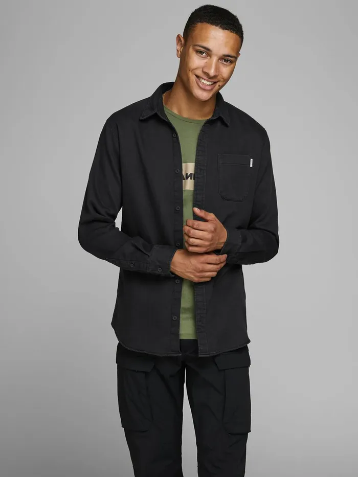 Shirts JACK and JONES Mens SINGLE POCKET SHIRT SHIRT Black Asphalt Gift Ideas Shirts JACK and JONES Mens SINGLE POCKET SHIRT SHIRT Black Asphalt Gift Ideas