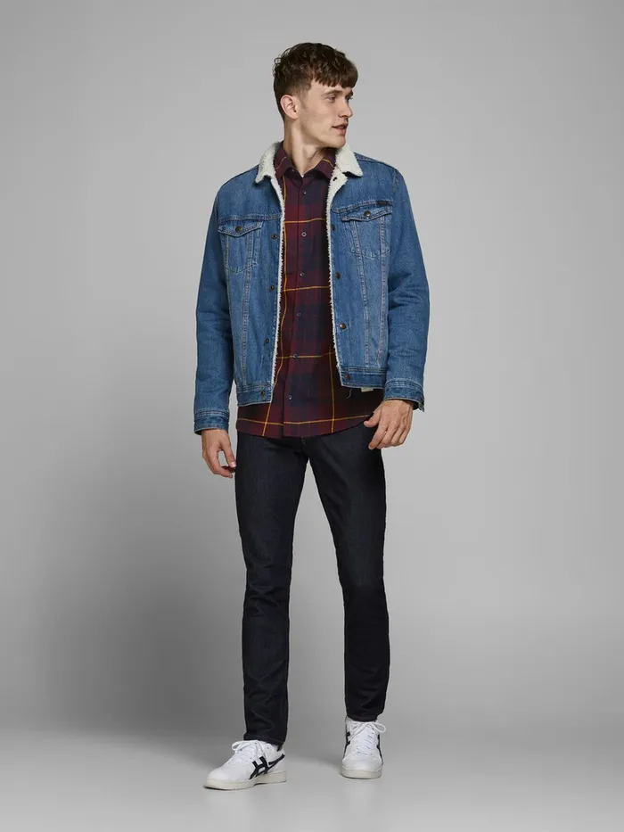 Shirts JACK and JONES Mens SLIM FIT POPLIN SHIRT Red Fig Gift Ideas