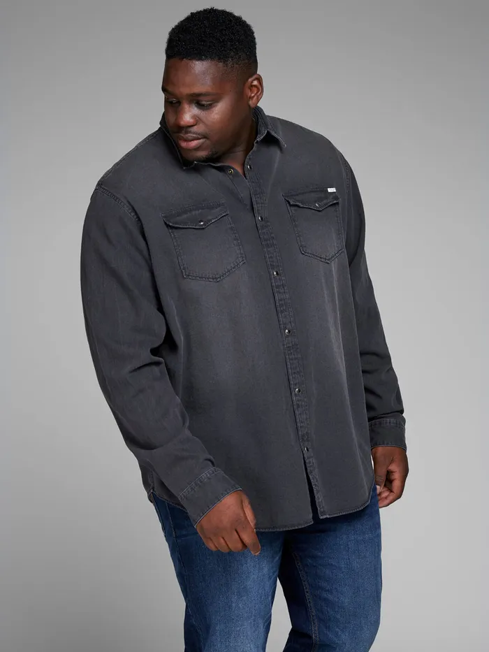 Shirts JACK and JONES Mens WESTERN STYLE PLUS SIZE SHIRT Grey Black Denim On Sale Shirts JACK and JONES Mens WESTERN STYLE PLUS SIZE SHIRT Grey Black Denim On Sale