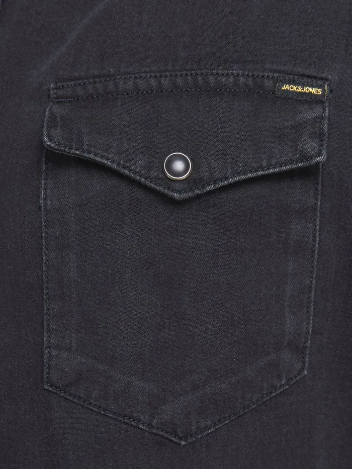 Shirts JACK and JONES Mens WESTERN STYLE PLUS SIZE SHIRT Grey Black Denim On Sale
