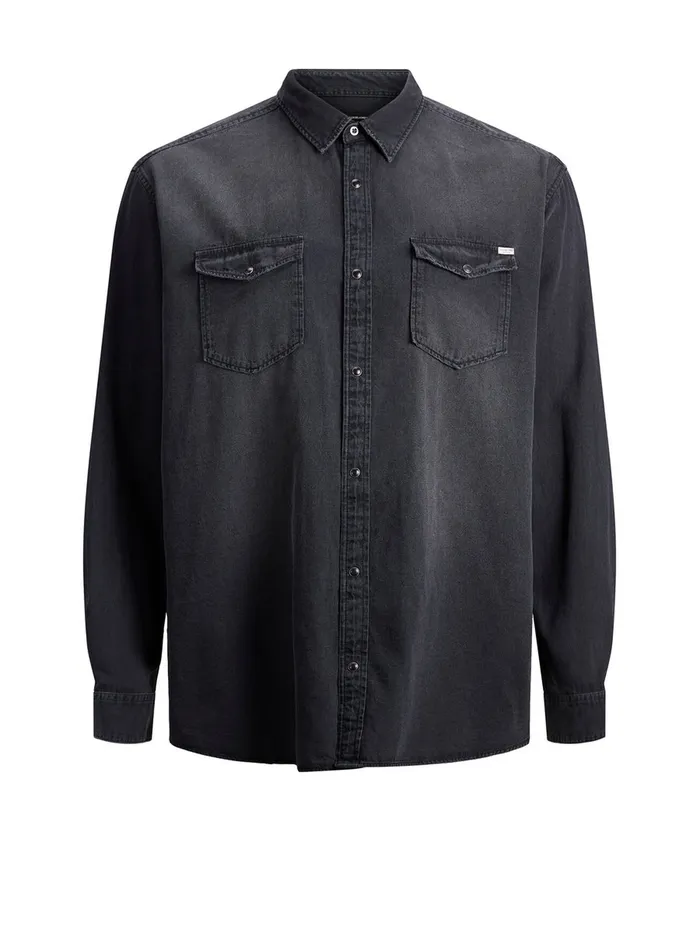 Shirts JACK and JONES Mens WESTERN STYLE PLUS SIZE SHIRT Grey Black Denim On Sale