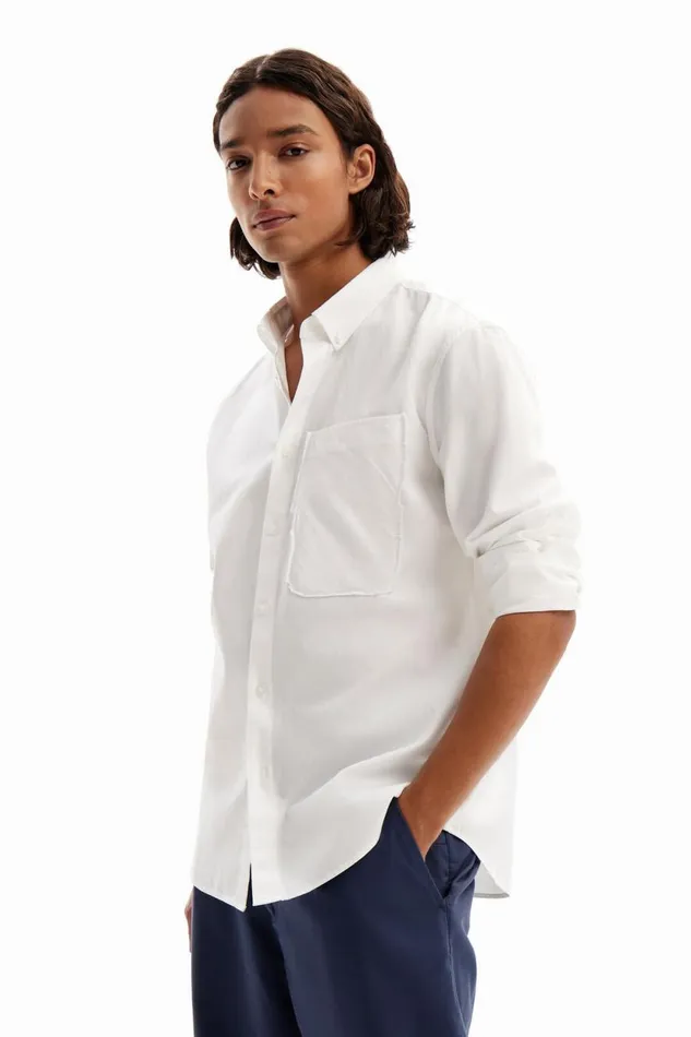 Shirts Men Desigual Patchwork Poplin Shirt White