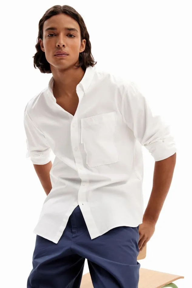 Shirts Men Desigual Patchwork Poplin Shirt White