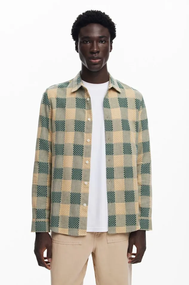 Shirts Men Desigual Plaid Shirt Yellow