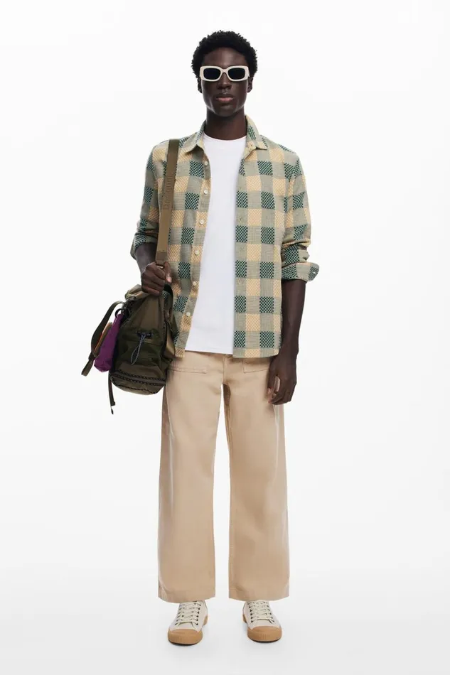 Shirts Men Desigual Plaid Shirt Yellow