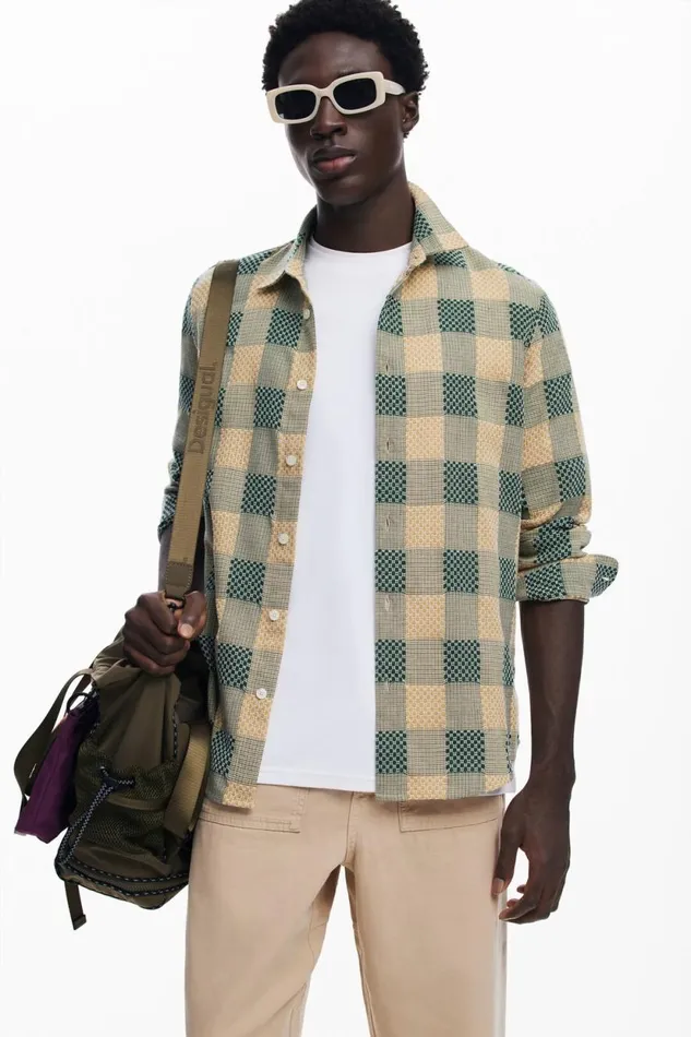 Shirts Men Desigual Plaid Shirt Yellow