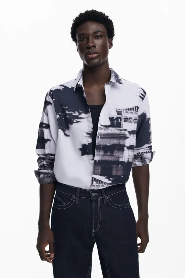 Shirts Men Desigual Urban Print Shirt Black