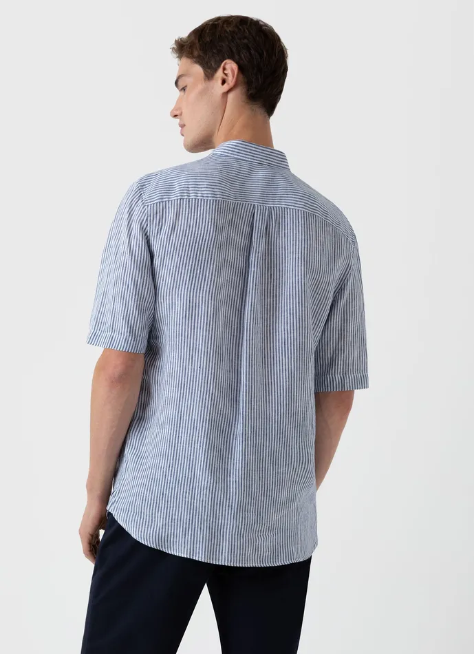 Shirts Short Sleeve Linen Shirt NavyWhite Stripe 8211 ussunspel Men Shirts Short Sleeve Linen Shirt NavyWhite Stripe 8211 ussunspel Men