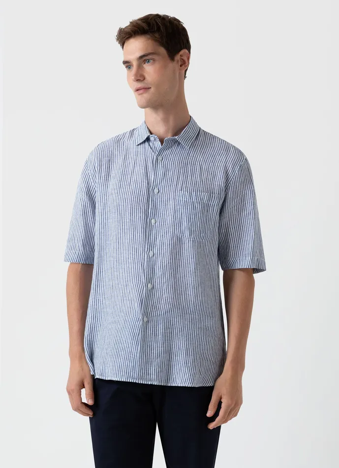Shirts Short Sleeve Linen Shirt NavyWhite Stripe 8211 ussunspel Men Shirts Short Sleeve Linen Shirt NavyWhite Stripe 8211 ussunspel Men
