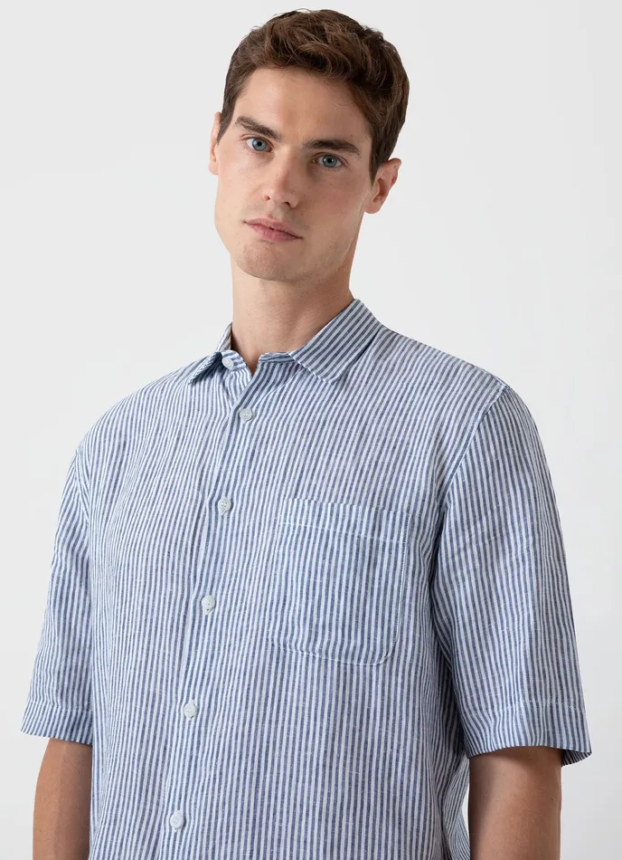 Shirts Short Sleeve Linen Shirt NavyWhite Stripe 8211 ussunspel Men Shirts Short Sleeve Linen Shirt NavyWhite Stripe 8211 ussunspel Men