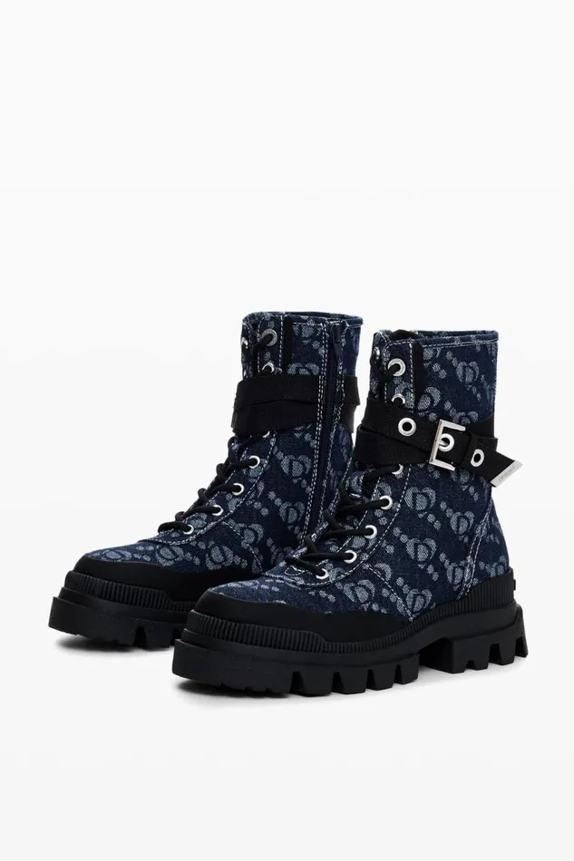Shoes Women Desigual Denim Trucker Boot Blue