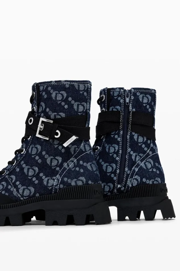 Shoes Women Desigual Denim Trucker Boot Blue