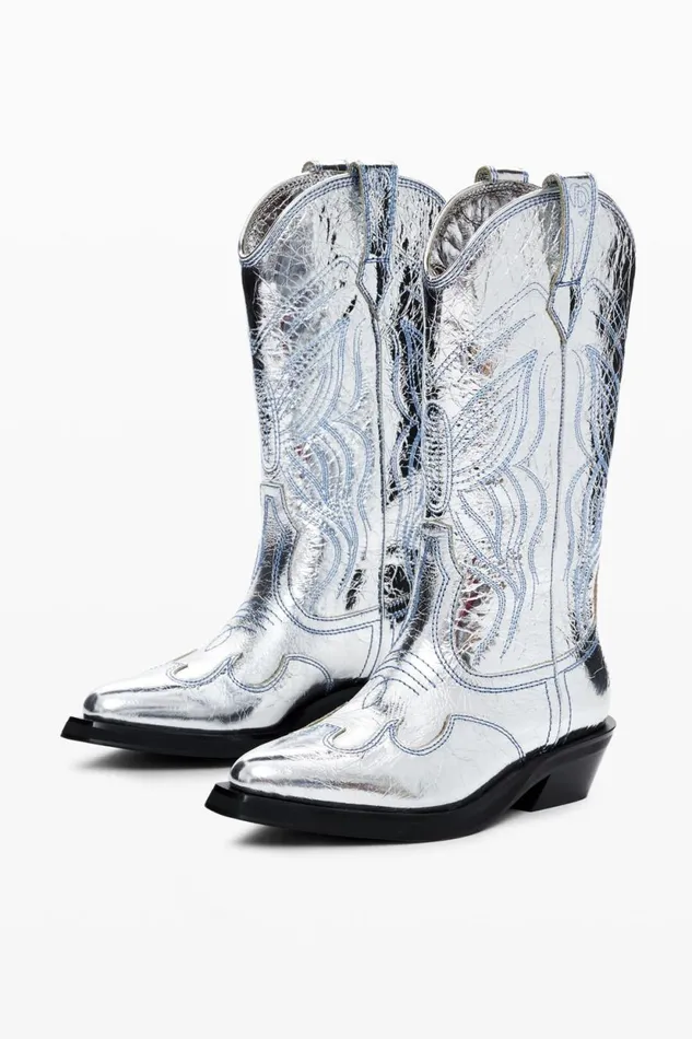 Shoes Women Desigual Metallic Cowboy Boot Black