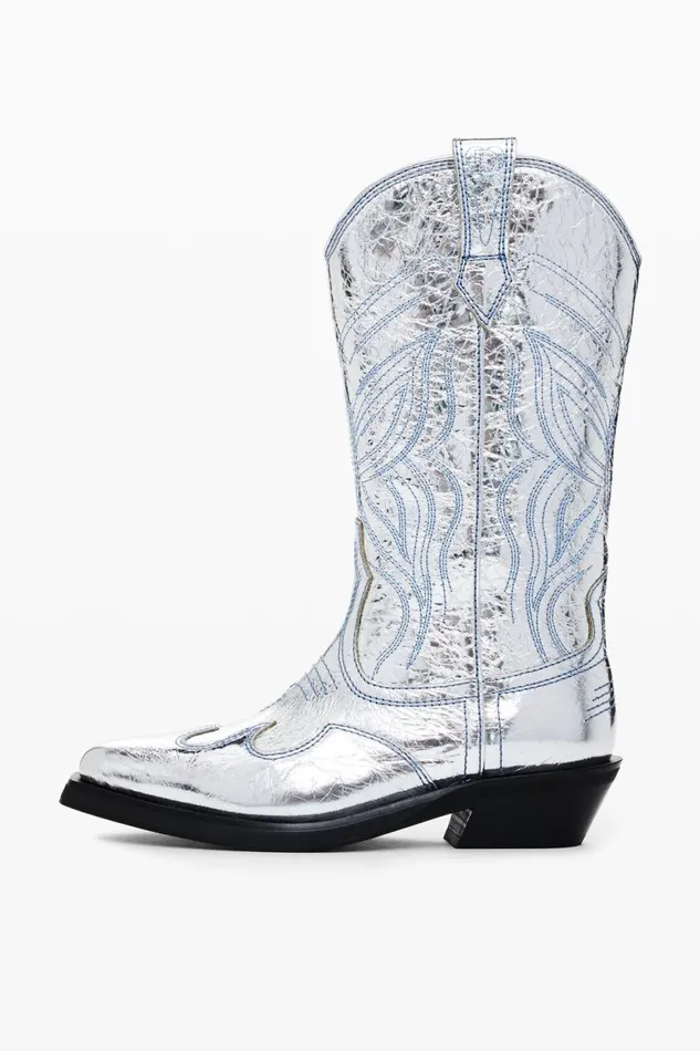 Shoes Women Desigual Metallic Cowboy Boot Black