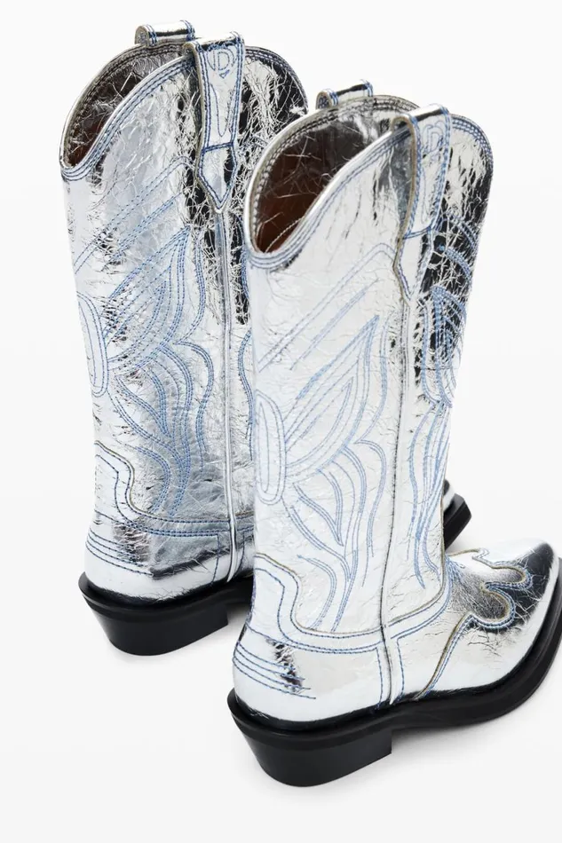 Shoes Women Desigual Metallic Cowboy Boot Black