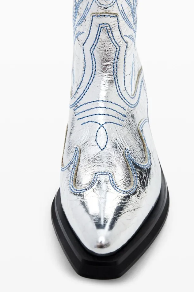 Shoes Women Desigual Metallic Cowboy Boot Black