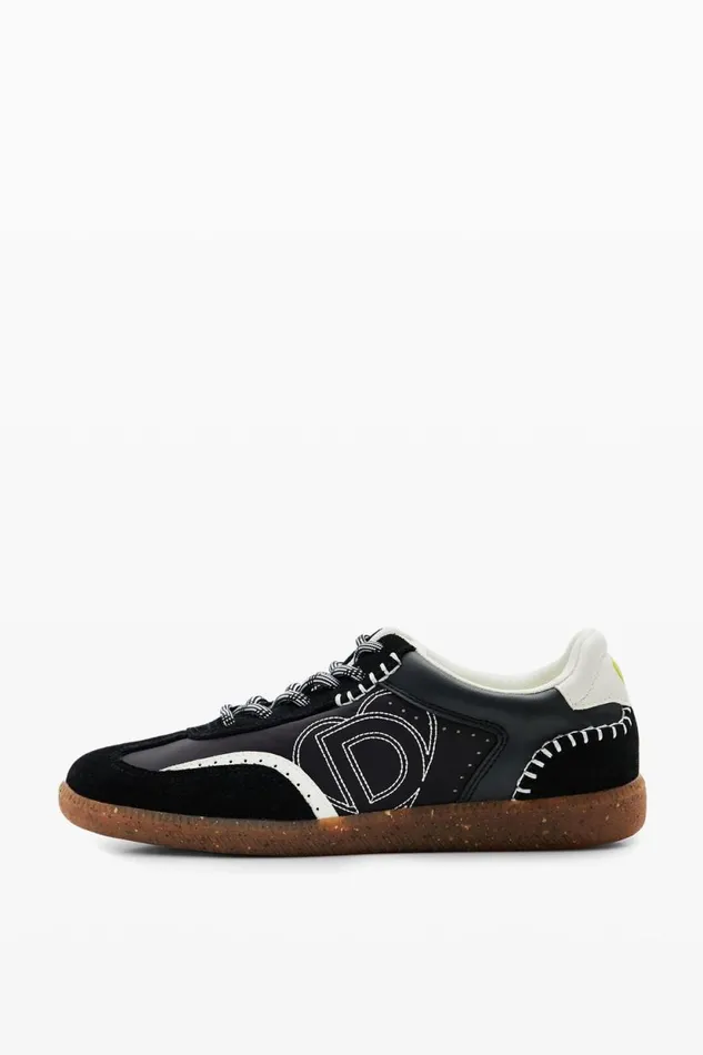 Shoes Women Desigual Retro Split Leather Sneakers Black