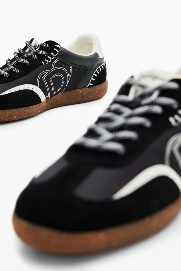 Shoes Women Desigual Retro Split Leather Sneakers Black