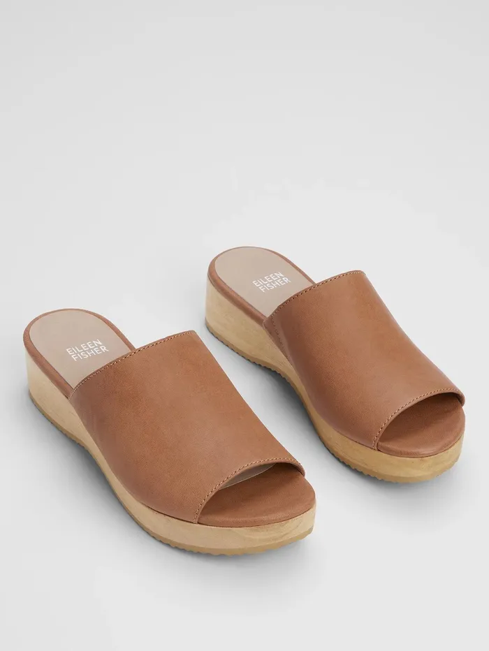 Shoes Women Eileen Fisher Novel Tumbled Leather Wedge Sandal Cognac