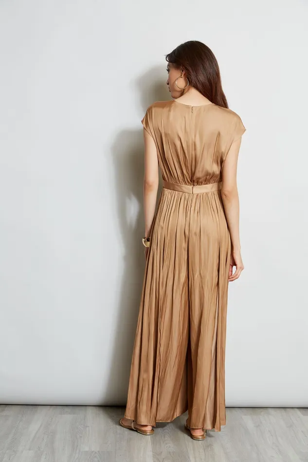 Short Sleeve Dresses Women Elie Tahari Pleated VNeck Jumpsuit Bronze