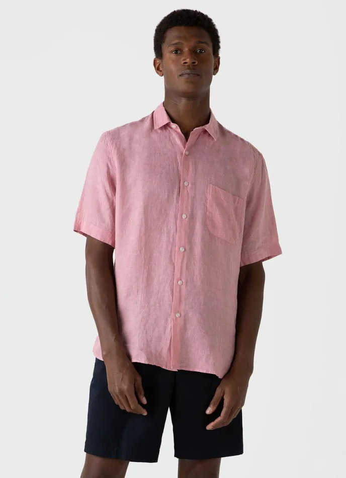 Short Sleeve Linen Shirt Shell Pink Men SUNSPEL Shirts