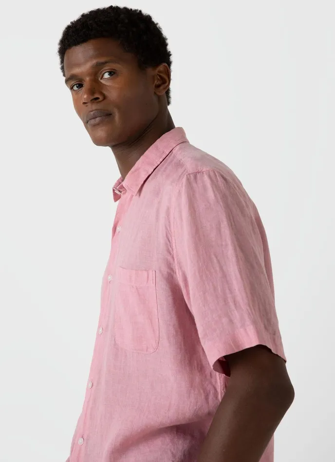 Short Sleeve Linen Shirt Shell Pink Men SUNSPEL Shirts