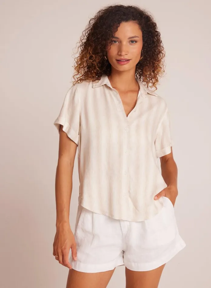 Short Sleeve Women Bella Dahl Cuffed Short Sleeve Shirt 8211 Playa Sand Stripe