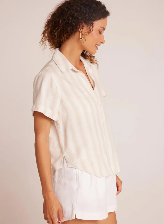 Short Sleeve Women Bella Dahl Cuffed Short Sleeve Shirt 8211 Playa Sand Stripe Short Sleeve Women Bella Dahl Cuffed Short Sleeve Shirt 8211 Playa Sand Stripe