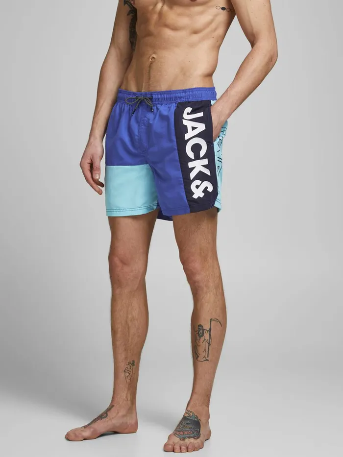 Shorts JACK and JONES Mens COLOUR BLOCK RECYCLED POLYESTER SWIM SHORTS Blue Surf the Web On Sale Shorts JACK and JONES Mens COLOUR BLOCK RECYCLED POLYESTER SWIM SHORTS Blue Surf the Web On Sale