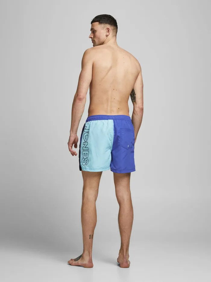 Shorts JACK and JONES Mens COLOUR BLOCK RECYCLED POLYESTER SWIM SHORTS Blue Surf the Web On Sale
