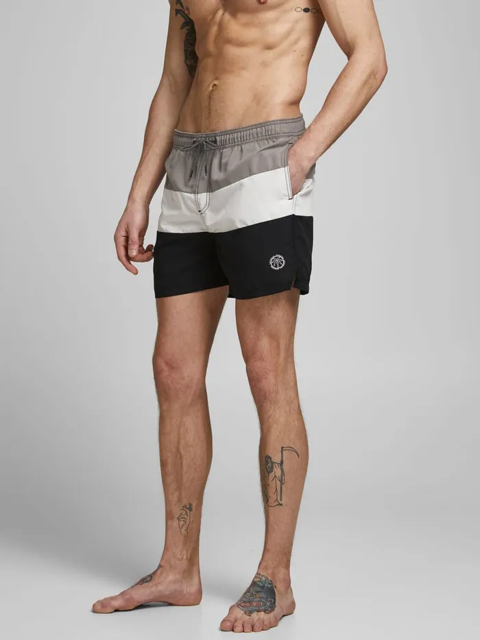 Shorts JACK and JONES Mens COLOUR BLOCK RECYCLED POLYESTER SWIM SHORTS Grey Black Gift Ideas Shorts JACK and JONES Mens COLOUR BLOCK RECYCLED POLYESTER SWIM SHORTS Grey Black Gift Ideas