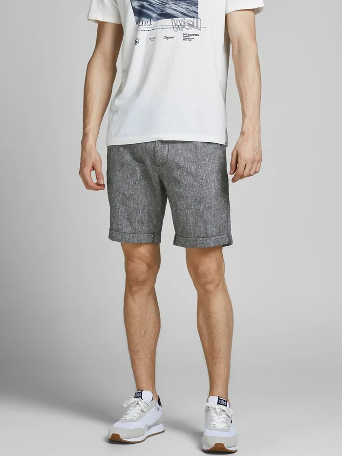 Shorts JACK and JONES Mens DAVE AKM LINEN CHINO SHORTS Grey Black Gift Ideas