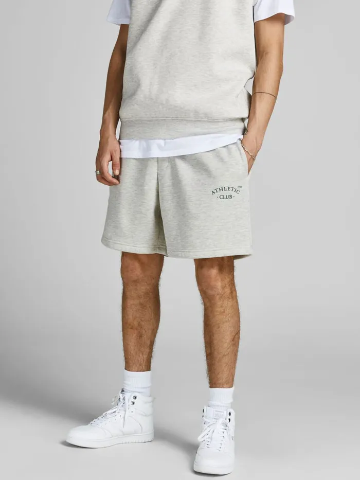 Shorts JACK and JONES Mens LOOPBACK EMBROIDERY SWEAT SHORTS Grey White Melange For Sale Shorts JACK and JONES Mens LOOPBACK EMBROIDERY SWEAT SHORTS Grey White Melange For Sale