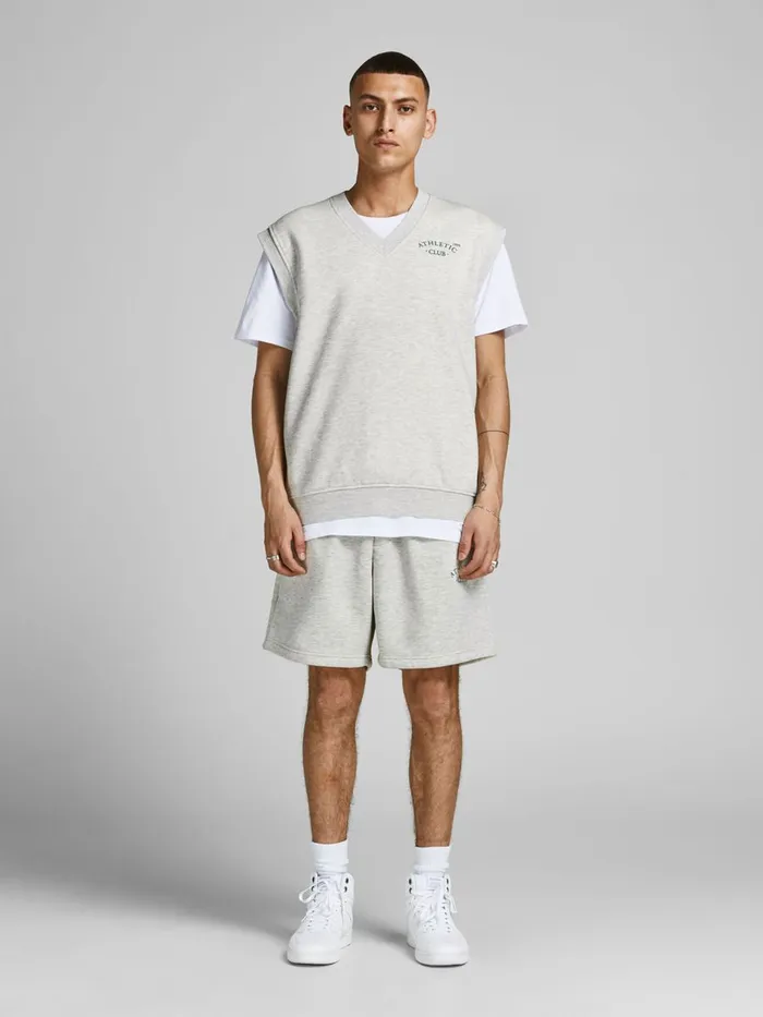 Shorts JACK and JONES Mens LOOPBACK EMBROIDERY SWEAT SHORTS Grey White Melange For Sale