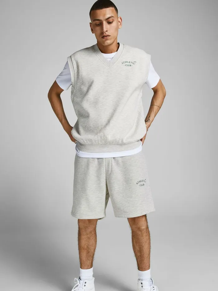 Shorts JACK and JONES Mens LOOPBACK EMBROIDERY SWEAT SHORTS Grey White Melange For Sale