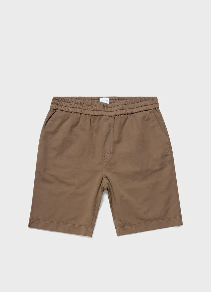 Shorts Men Cotton Linen Drawstring Shorts Dark Tan ussunspel