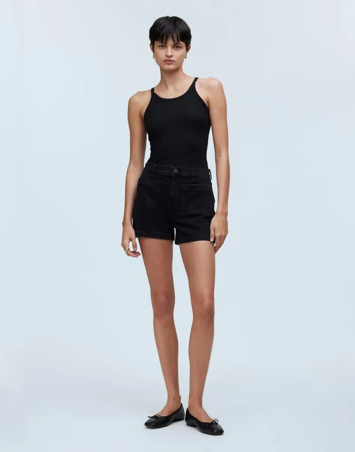 Shorts Women Madewell The Denim Emmett Short Patch Pocket Edition Sendhurst Wash