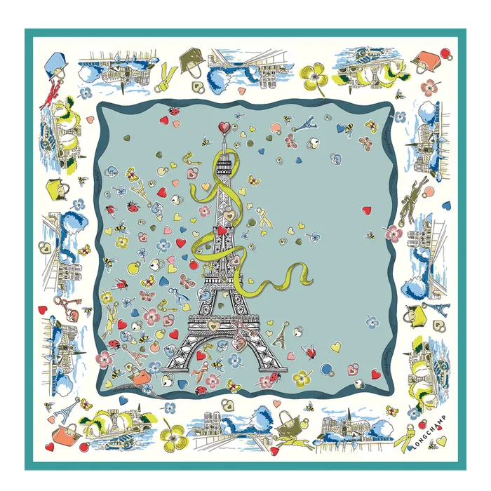 Silk Scarves Women Longchamp Equestrian Tower Silk scarf 50 Vervain