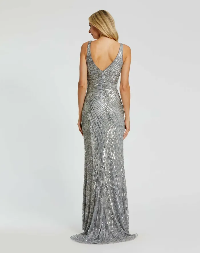 Silver Beaded Floral Sleeveless Gown Silver Women Best Sellers Mac Duggal