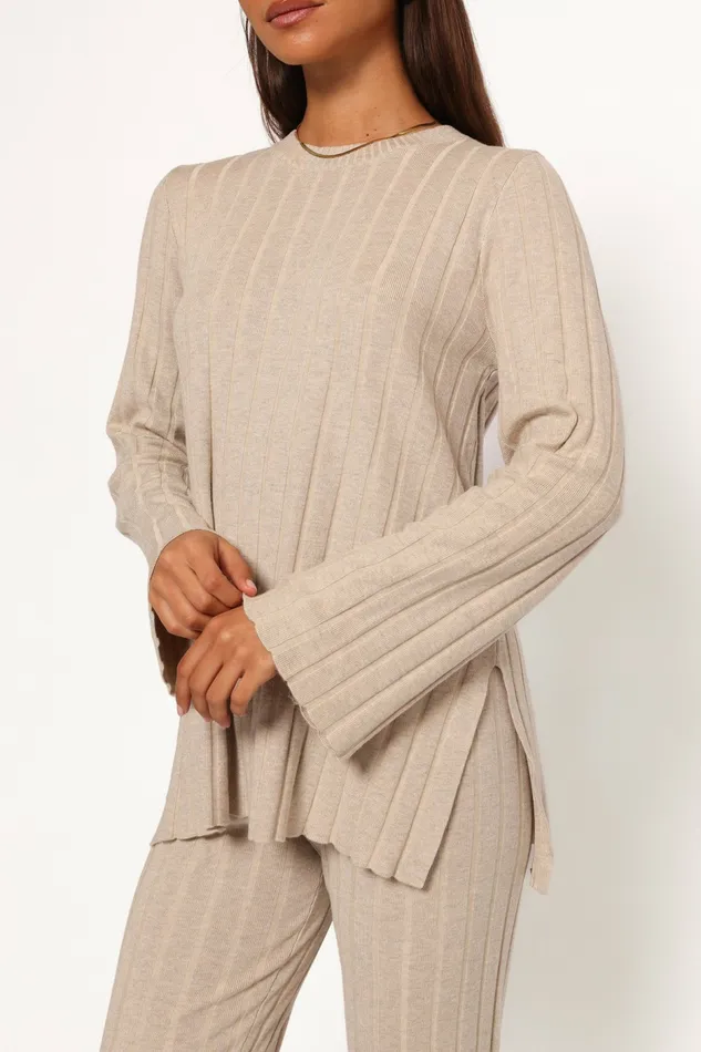 Silvie Long Sleeve Knitted Set Oatmeal Matching Sets Petal and Pup Women