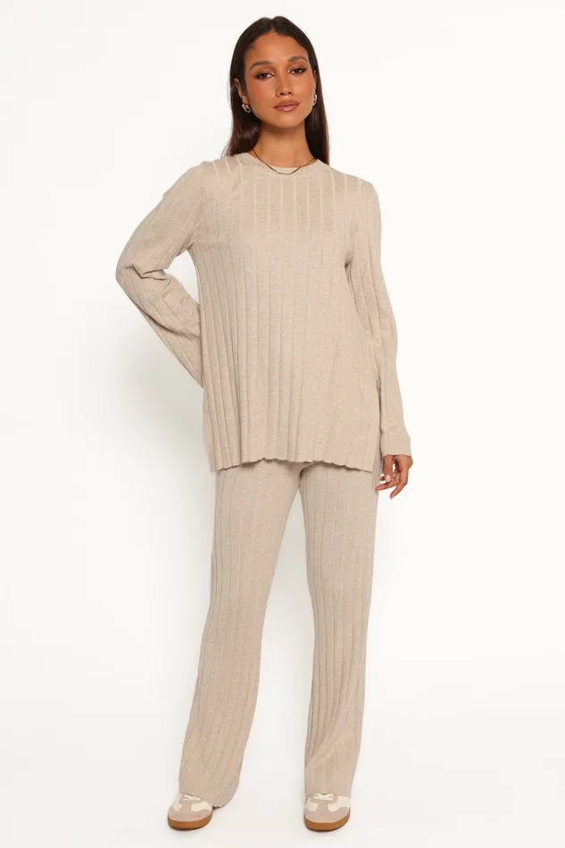 Silvie Long Sleeve Knitted Set Oatmeal Matching Sets Petal and Pup Women