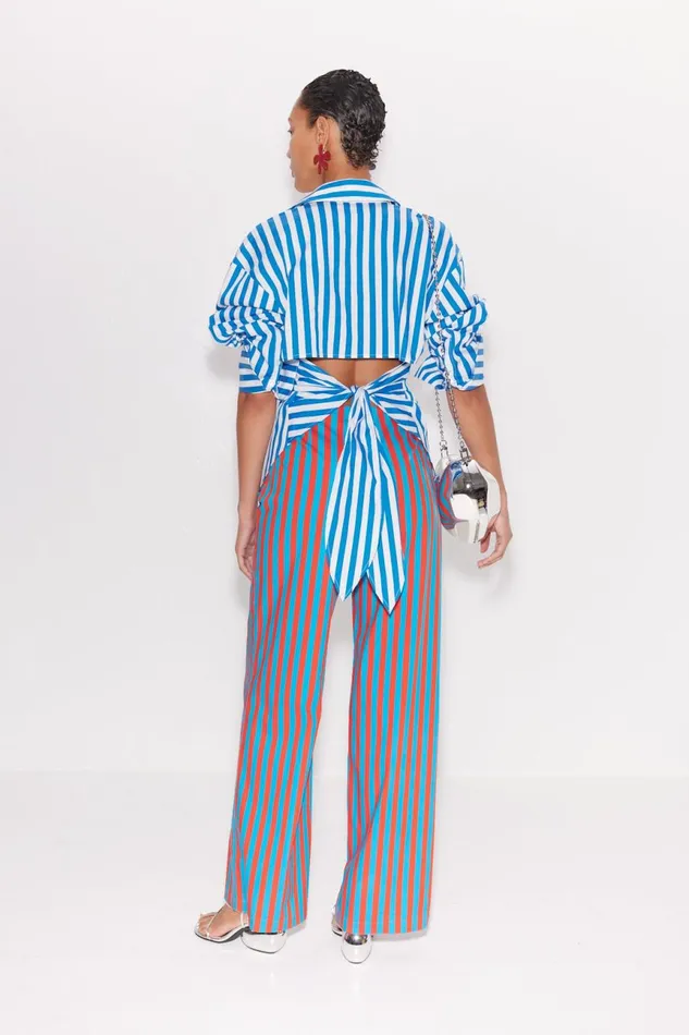 Simon Miller Bottoms Women Pia Striped Poplin Pant In BluePaprika Stripe Cotton Simon Miller Bottoms Women Pia Striped Poplin Pant In BluePaprika Stripe Cotton