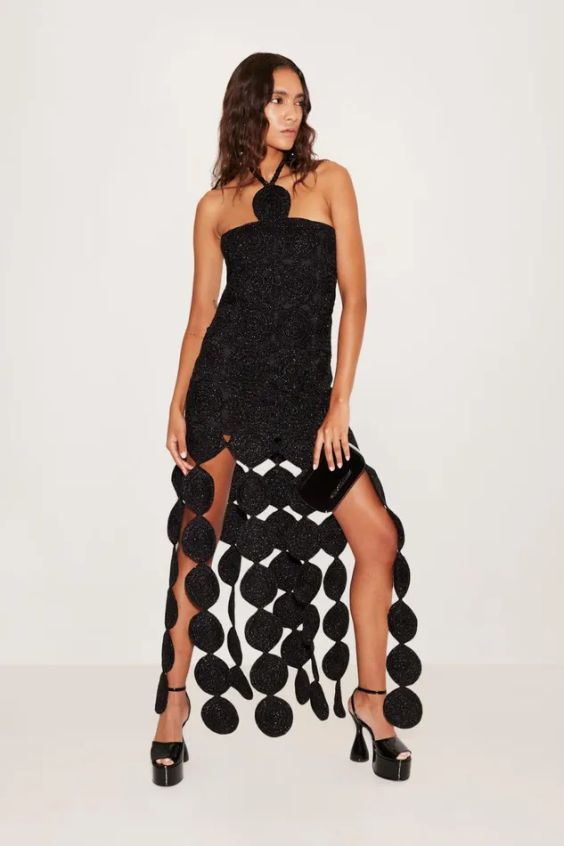 Simon Miller Dresses Women Beep Beep Dress In Black Hand Knit Lurex Crochet