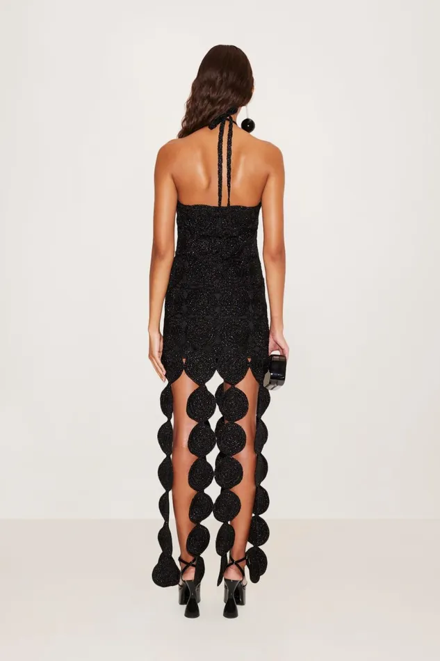 Simon Miller Dresses Women Beep Beep Dress In Black Hand Knit Lurex Crochet Simon Miller Dresses Women Beep Beep Dress In Black Hand Knit Lurex Crochet