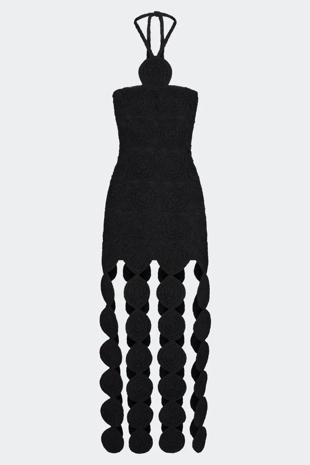 Simon Miller Dresses Women Beep Beep Dress In Black Hand Knit Lurex Crochet Simon Miller Dresses Women Beep Beep Dress In Black Hand Knit Lurex Crochet