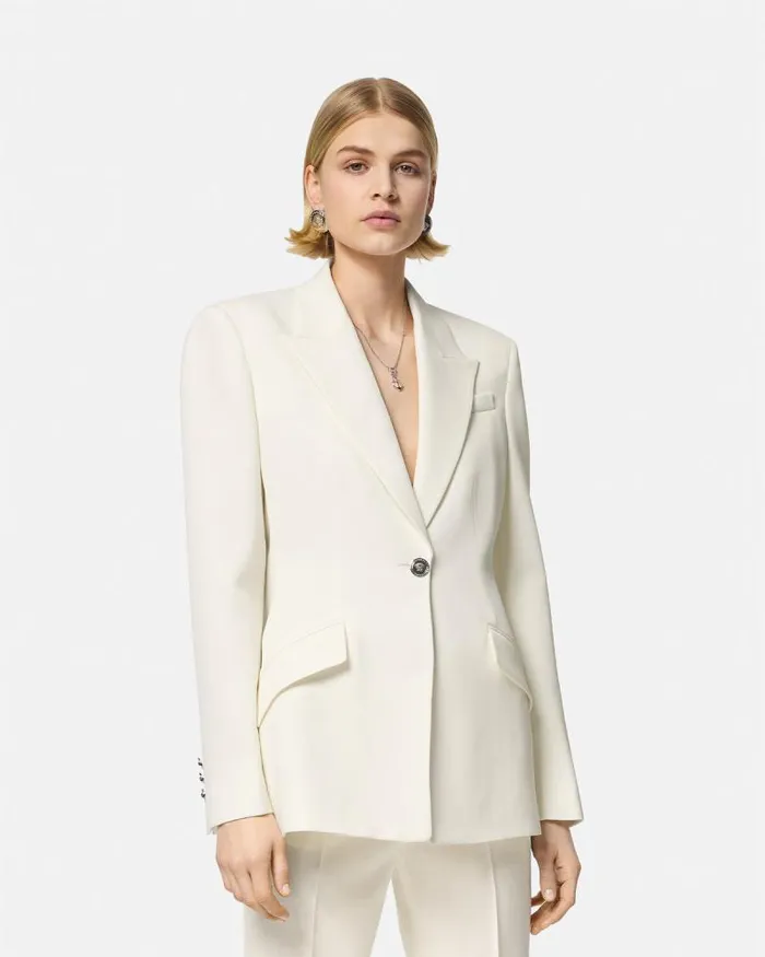 SingleBreasted DV Blazer White Women Versace Blazer and Jackets