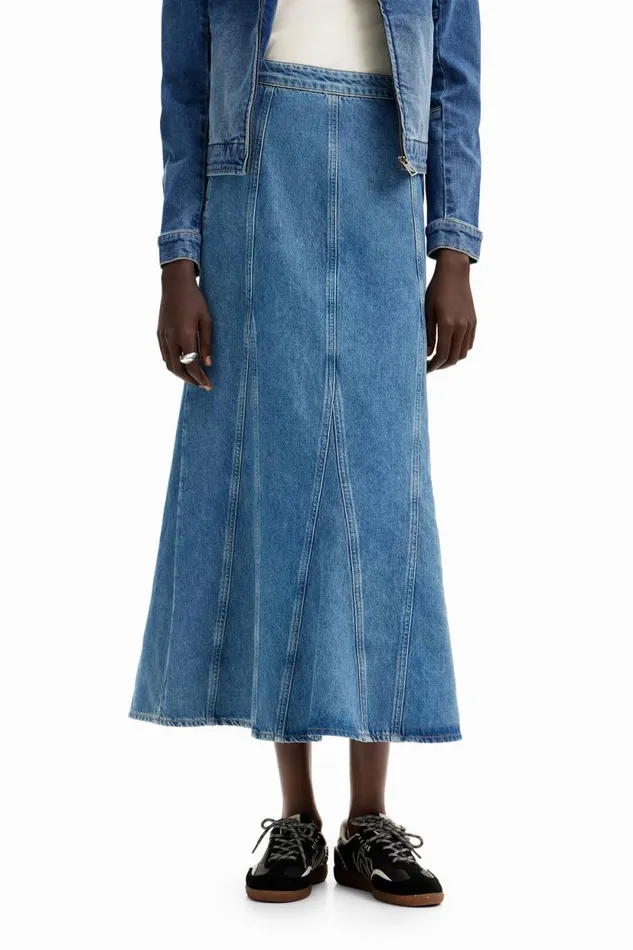 Skirts And Shorts Women Desigual Long Denim Skirt Blue