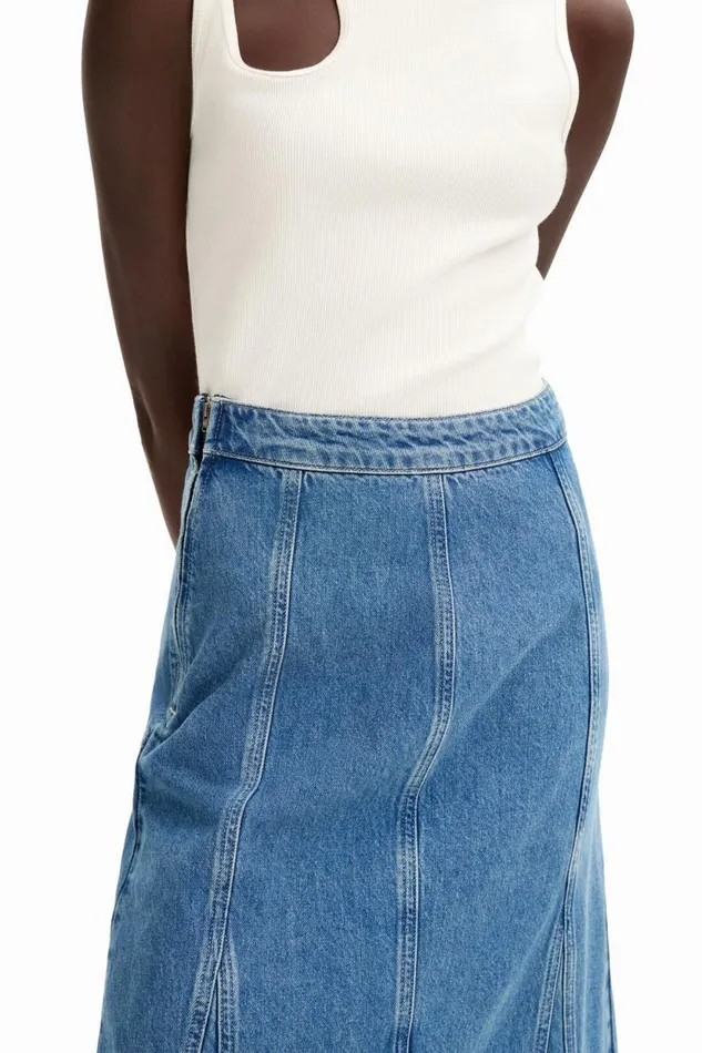 Skirts And Shorts Women Desigual Long Denim Skirt Blue